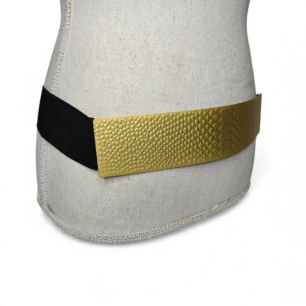 NWT Belgo Lux Gold‎ Metal Hardbody Panel Stretch Belt S/M